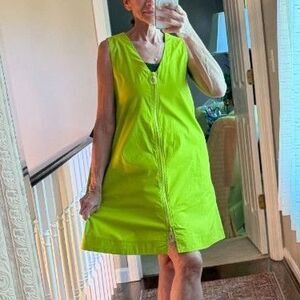 NWT Chartreuse Dopamine mod 60s Sam & Jess Lime Zip Front Dress Pockets PL